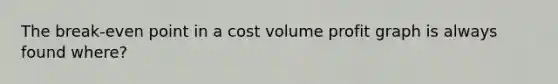 The break-even point in a cost volume profit graph is always found where?