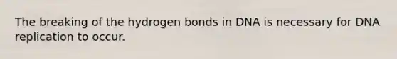 The breaking of the hydrogen bonds in DNA is necessary for DNA replication to occur.