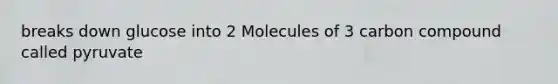 breaks down glucose into 2 Molecules of 3 carbon compound called pyruvate