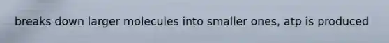 breaks down larger molecules into smaller ones, atp is produced