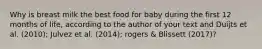 Why is breast milk the best food for baby during the first 12 months of life, according to the author of your text and Duijts et al. (2010); Julvez et al. (2014); rogers & Blissett (2017)?