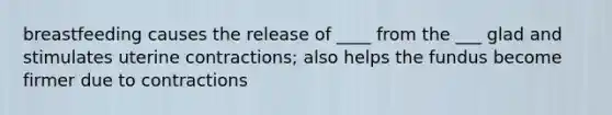 breastfeeding causes the release of ____ from the ___ glad and stimulates uterine contractions; also helps the fundus become firmer due to contractions