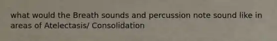 what would the Breath sounds and percussion note sound like in areas of Atelectasis/ Consolidation