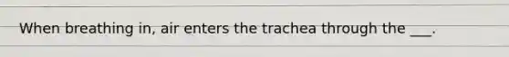 When breathing in, air enters the trachea through the ___.