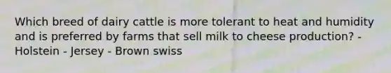 Which breed of dairy cattle is more tolerant to heat and humidity and is preferred by farms that sell milk to cheese production? - Holstein - Jersey - Brown swiss