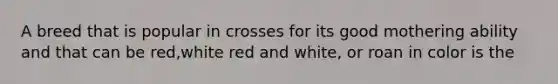 A breed that is popular in crosses for its good mothering ability and that can be red,white red and white, or roan in color is the