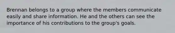 Brennan belongs to a group where the members communicate easily and share information. He and the others can see the importance of his contributions to the group's goals.