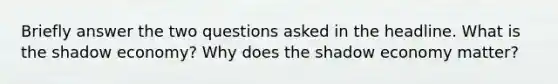 Briefly answer the two questions asked in the headline. What is the shadow​ economy? Why does the shadow economy​ matter?