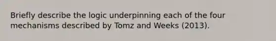 Briefly describe the logic underpinning each of the four mechanisms described by Tomz and Weeks (2013).