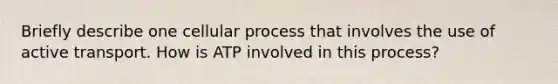 Briefly describe one cellular process that involves the use of active transport. How is ATP involved in this process?