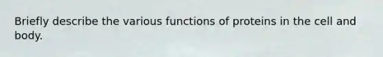 Briefly describe the various functions of proteins in the cell and body.