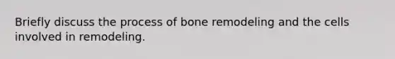 Briefly discuss the process of bone remodeling and the cells involved in remodeling.