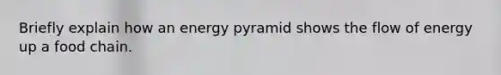 Briefly explain how an energy pyramid shows the flow of energy up a food chain.