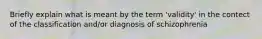 Briefly explain what is meant by the term 'validity' in the contect of the classification and/or diagnosis of schizophrenia