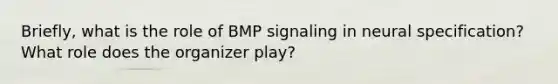 Briefly, what is the role of BMP signaling in neural specification? What role does the organizer play?