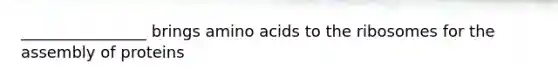 ________________ brings amino acids to the ribosomes for the assembly of proteins