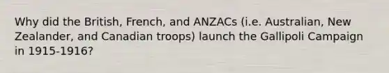 Why did the British, French, and ANZACs (i.e. Australian, New Zealander, and Canadian troops) launch the Gallipoli Campaign in 1915-1916?