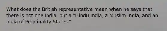 What does the British representative mean when he says that there is not one India, but a "Hindu India, a Muslim India, and an India of Principality States."