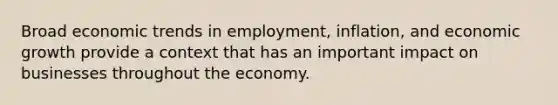 Broad economic trends in employment, inflation, and economic growth provide a context that has an important impact on businesses throughout the economy.