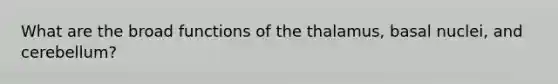 What are the broad functions of the thalamus, basal nuclei, and cerebellum?