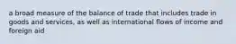 a broad measure of the balance of trade that includes trade in goods and services, as well as international flows of income and foreign aid