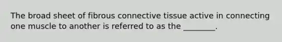 The broad sheet of fibrous connective tissue active in connecting one muscle to another is referred to as the ________.