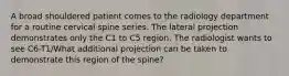 A broad shouldered patient comes to the radiology department for a routine cervical spine series. The lateral projection demonstrates only the C1 to C5 region. The radiologist wants to see C6-T1/What additional projection can be taken to demonstrate this region of the spine?