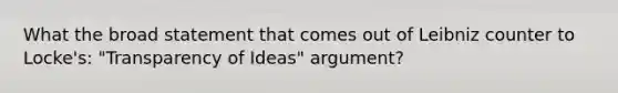 What the broad statement that comes out of Leibniz counter to Locke's: "Transparency of Ideas" argument?