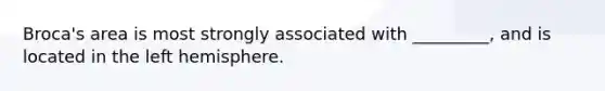 Broca's area is most strongly associated with _________, and is located in the left hemisphere.