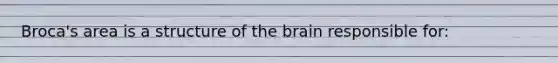 Broca's area is a structure of the brain responsible for: