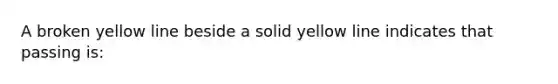 A broken yellow line beside a solid yellow line indicates that passing is: