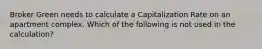 Broker Green needs to calculate a Capitalization Rate on an apartment complex. Which of the following is not used in the calculation?