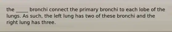 the _____ bronchi connect the primary bronchi to each lobe of the lungs. As such, the left lung has two of these bronchi and the right lung has three.