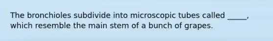 The bronchioles subdivide into microscopic tubes called _____, which resemble the main stem of a bunch of grapes.
