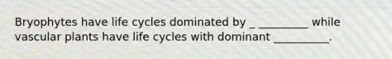 Bryophytes have life cycles dominated by _ _________ while vascular plants have life cycles with dominant __________.