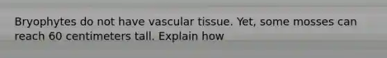 Bryophytes do not have vascular tissue. Yet, some mosses can reach 60 centimeters tall. Explain how