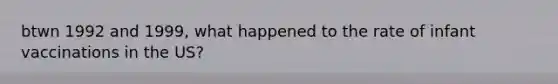 btwn 1992 and 1999, what happened to the rate of infant vaccinations in the US?
