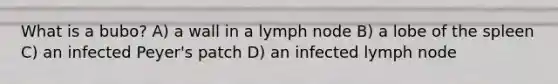 What is a bubo? A) a wall in a lymph node B) a lobe of the spleen C) an infected Peyer's patch D) an infected lymph node