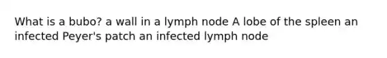 What is a bubo? a wall in a lymph node A lobe of the spleen an infected Peyer's patch an infected lymph node