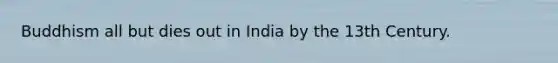 Buddhism all but dies out in India by the 13th Century.