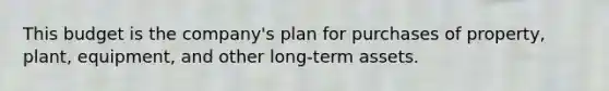 This budget is the company's plan for purchases of property, plant, equipment, and other long-term assets.