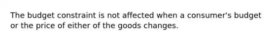 The budget constraint is not affected when a consumer's budget or the price of either of the goods changes.