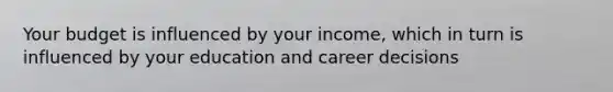 Your budget is influenced by your income, which in turn is influenced by your education and career decisions