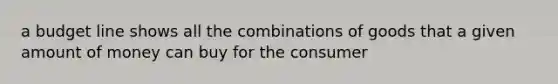 a budget line shows all the combinations of goods that a given amount of money can buy for the consumer