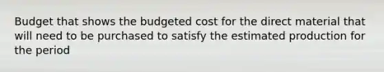 Budget that shows the budgeted cost for the direct material that will need to be purchased to satisfy the estimated production for the period