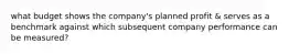 what budget shows the company's planned profit & serves as a benchmark against which subsequent company performance can be measured?