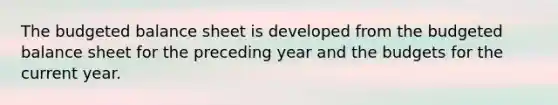 The budgeted balance sheet is developed from the budgeted balance sheet for the preceding year and the budgets for the current year.