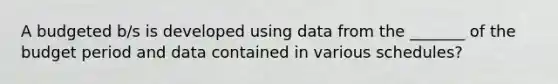 A budgeted b/s is developed using data from the _______ of the budget period and data contained in various schedules?