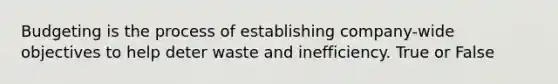 Budgeting is the process of establishing company-wide objectives to help deter waste and inefficiency. True or False