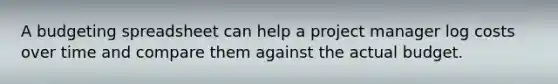 A budgeting spreadsheet can help a project manager log costs over time and compare them against the actual budget.